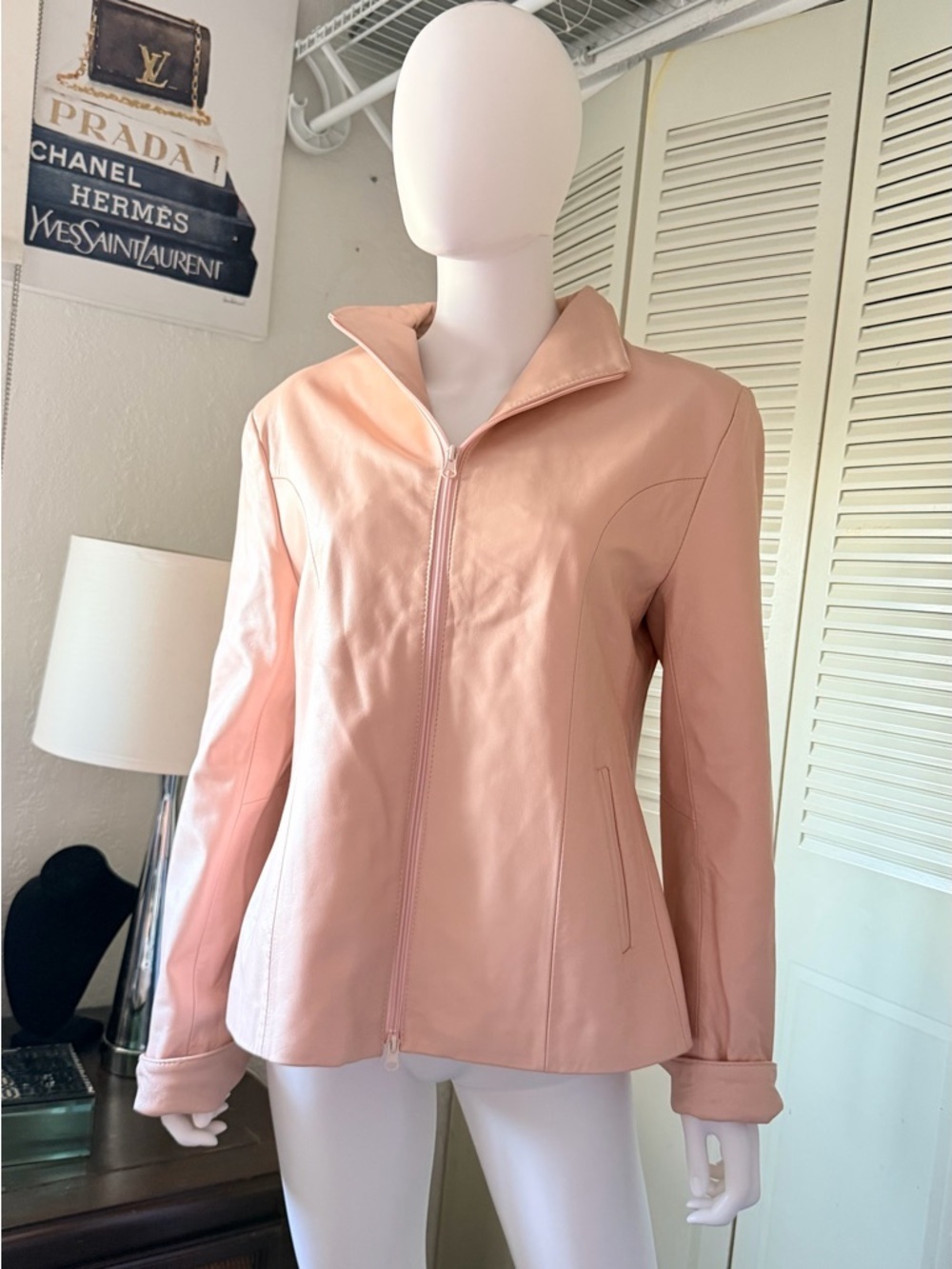 CHLOE Vera Pelle Women’s Leather Jacket – Mauve Pink – Size 48 Vintage